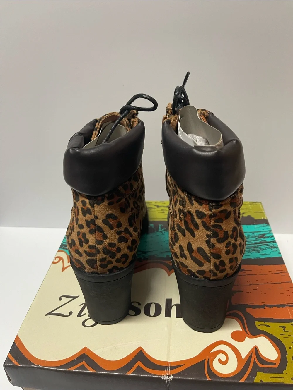 Zigi Soho Leopard Lace-Up Ankle Boots in Brown and Black - Picture 5 of 7